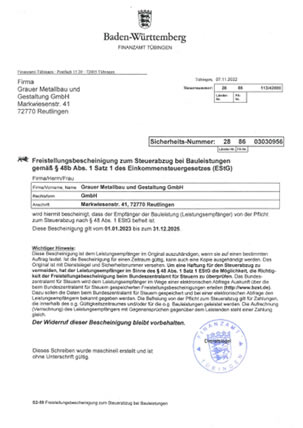 Freistellungsbescheinigung