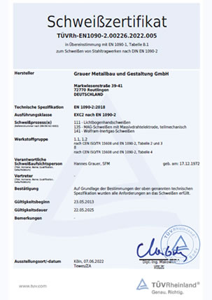 Schweissnachweis DIN EN 1090 EXC2